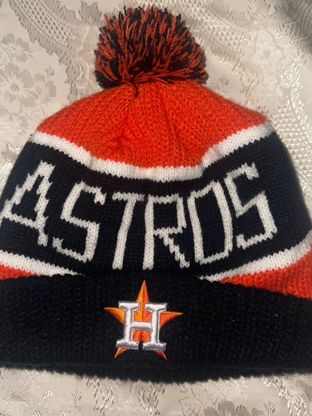 Houston Astros Knit Pom Beanie - Orange & Navy